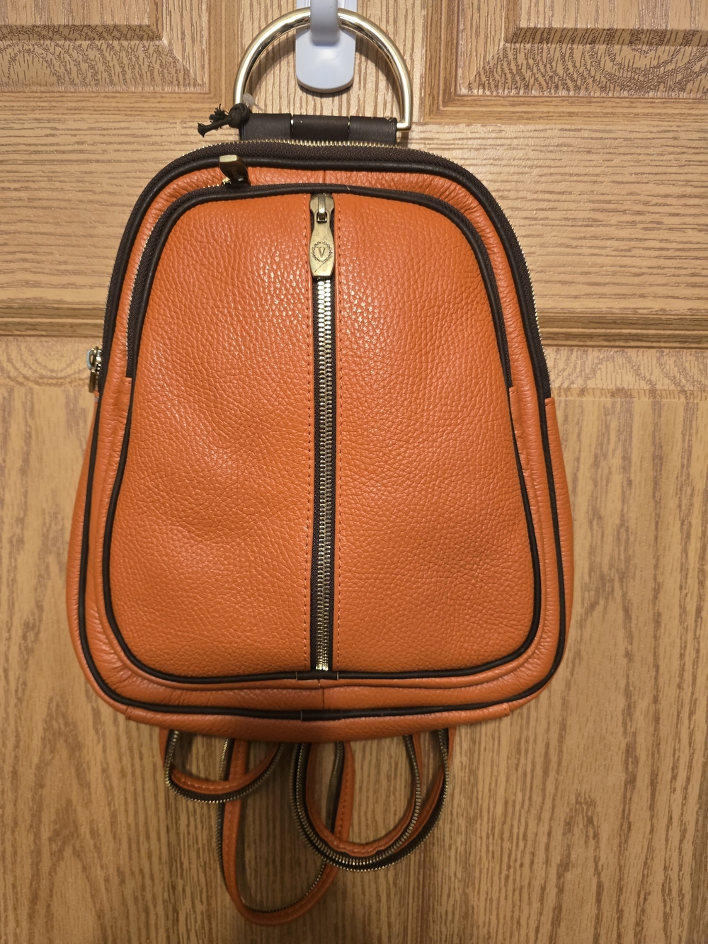 Valentina Orange Leather Mini Backpack with Gold Hardware